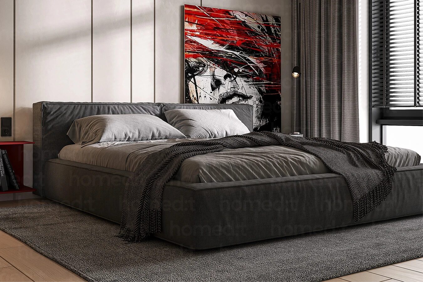 Изображение Кровать "Аляска" Charcoal Grey в интерьере