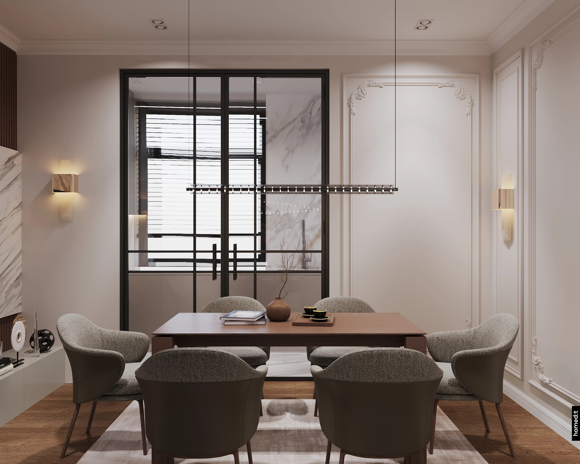 Дизайн интерьера обеденной зоны с перегородкой