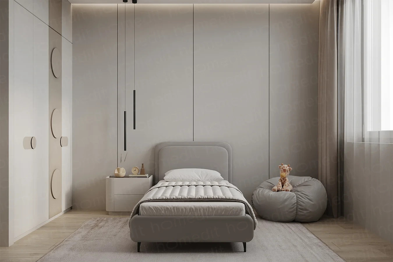 На фото: Кровать "Гавана" Smudgy Grey фото в интерьере