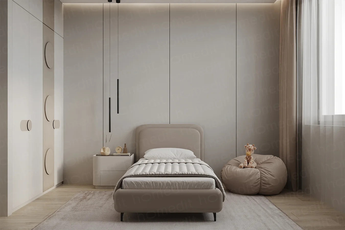 На фото: Кровать "Гавана" Warm Grey фото в интерьере