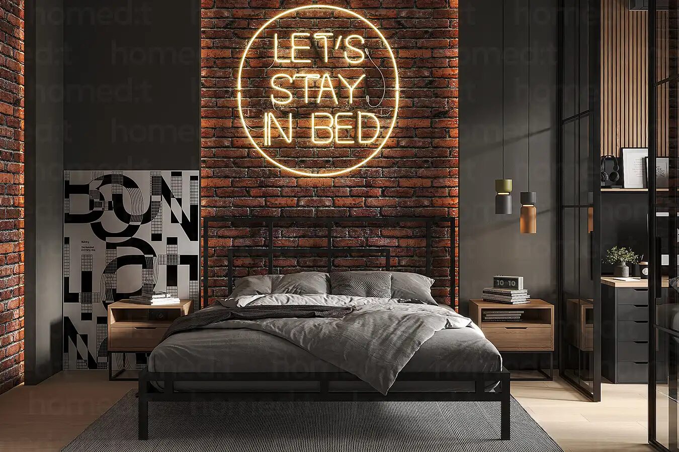 На фото: Кровать "Кельце" Jet Black фото в интерьере