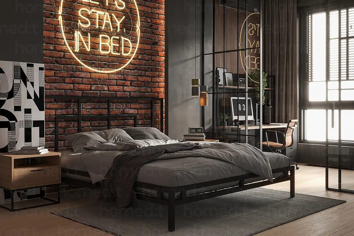 Изображение Кровать "Кельце" Jet Black в интерьере