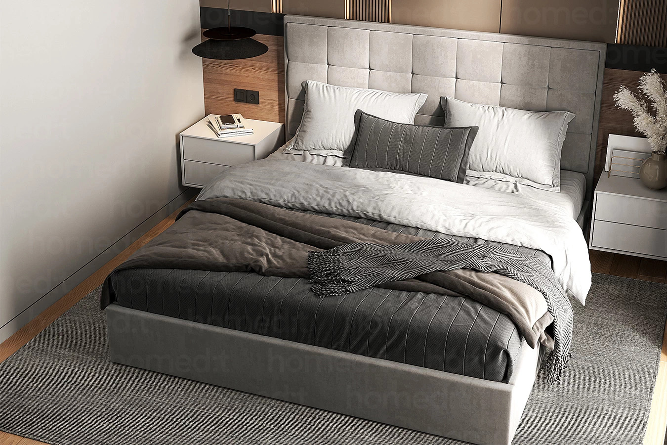 Изображение Кровать "Модена" PRO Light Grey в интерьере