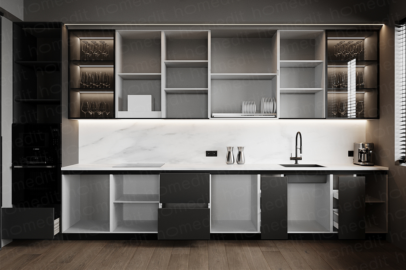 На фото: Кухонный гарнитур "Лива" Arctic Graphite фото в интерьере