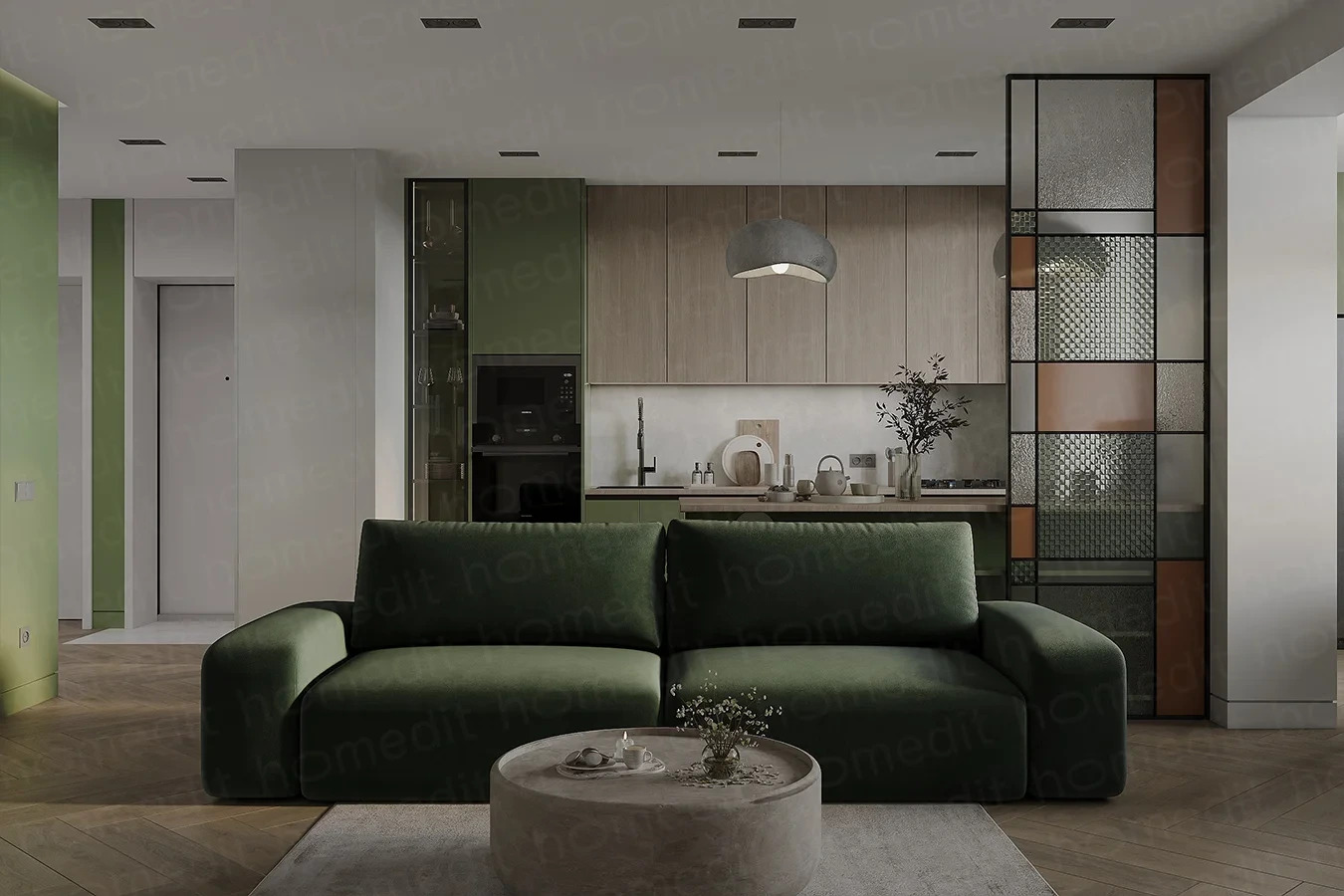 На фото: Диван "Манчестер" Like Green фото в интерьере