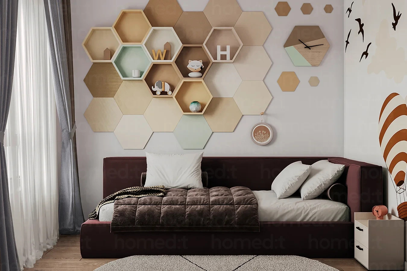 На фото: Кровать "Омаха" Wine фото в интерьере