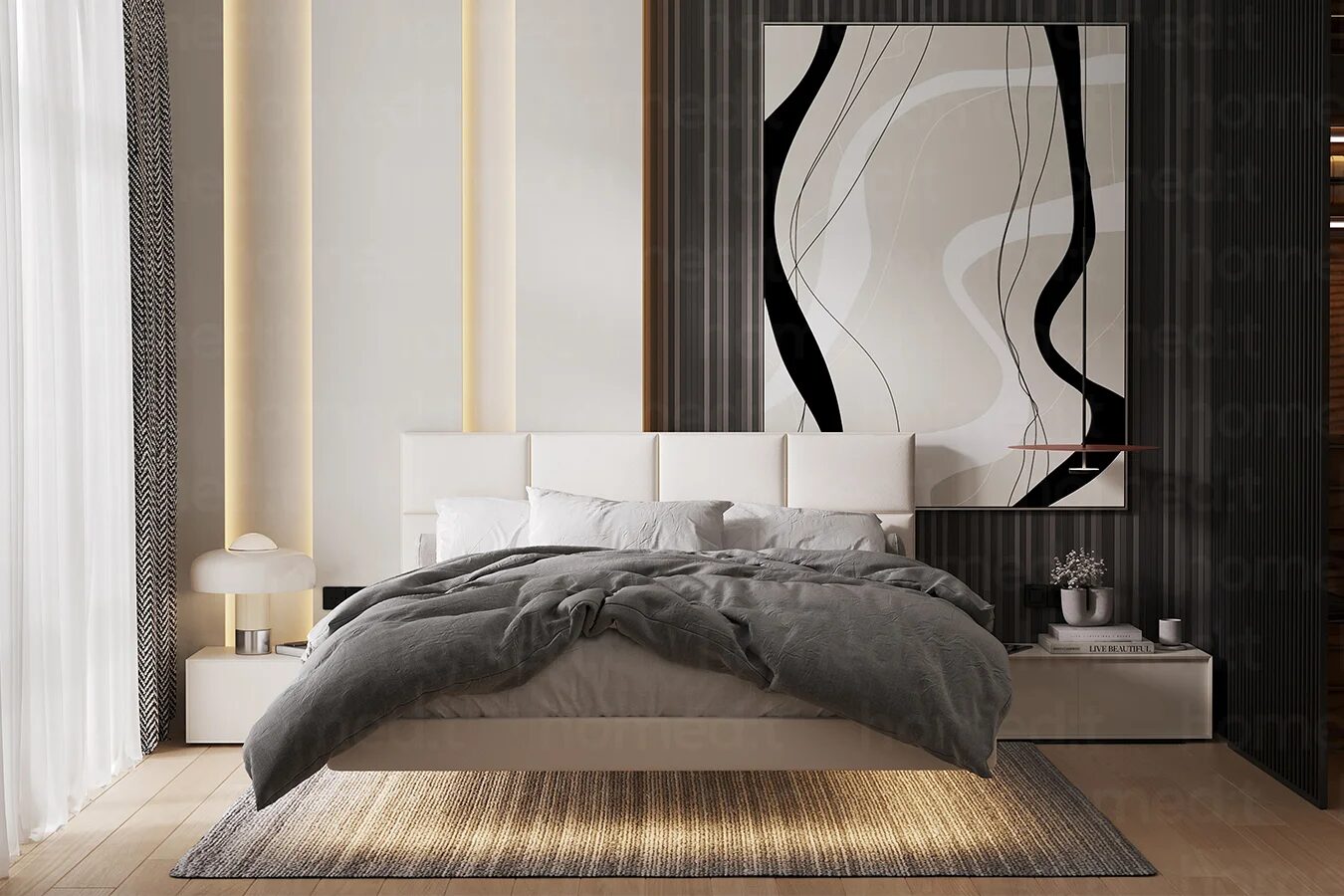 На фото: Кровать "Прага" White Sand фото в интерьере