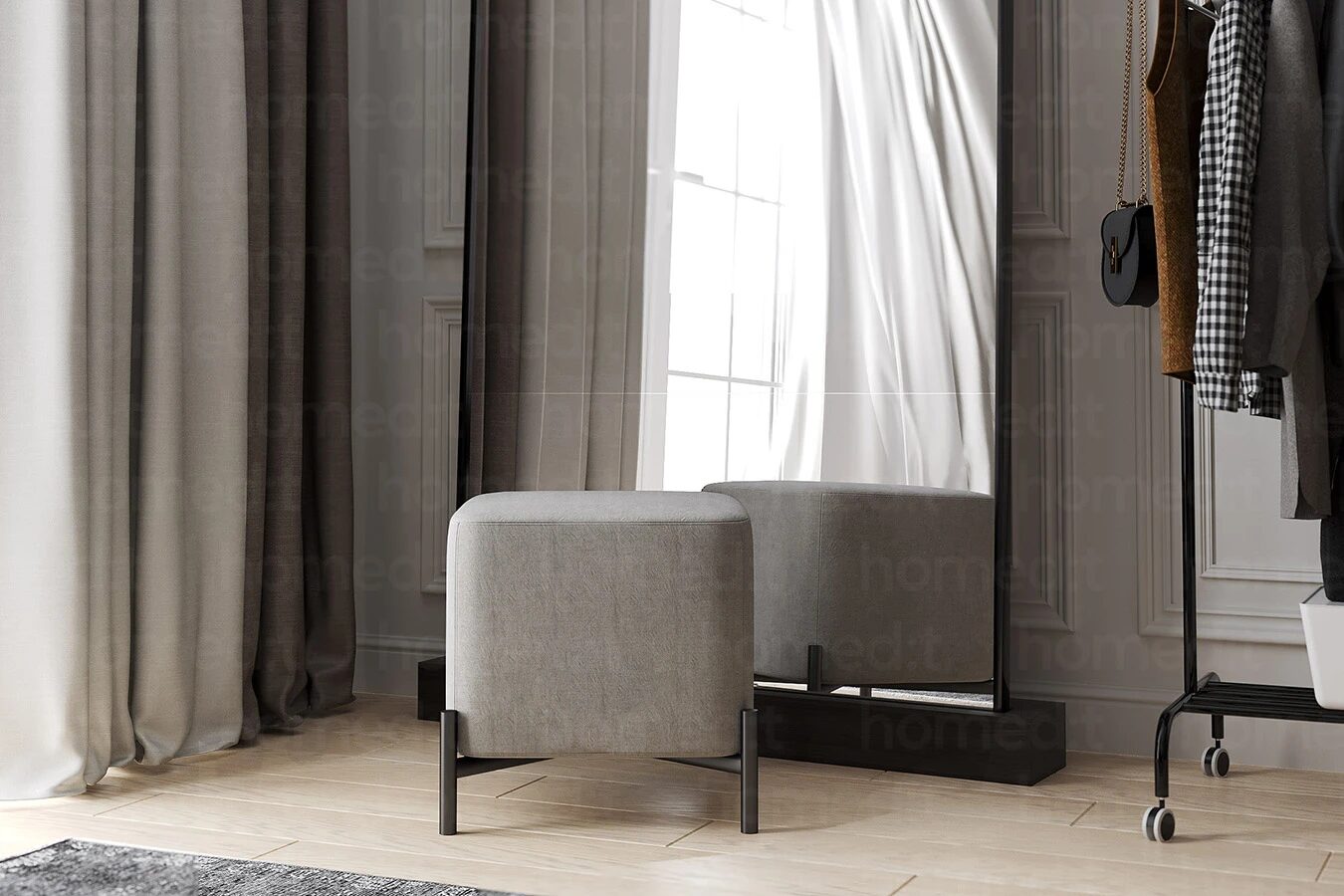 На фото: Пуф "Куба" Light Apricot фото в интерьере