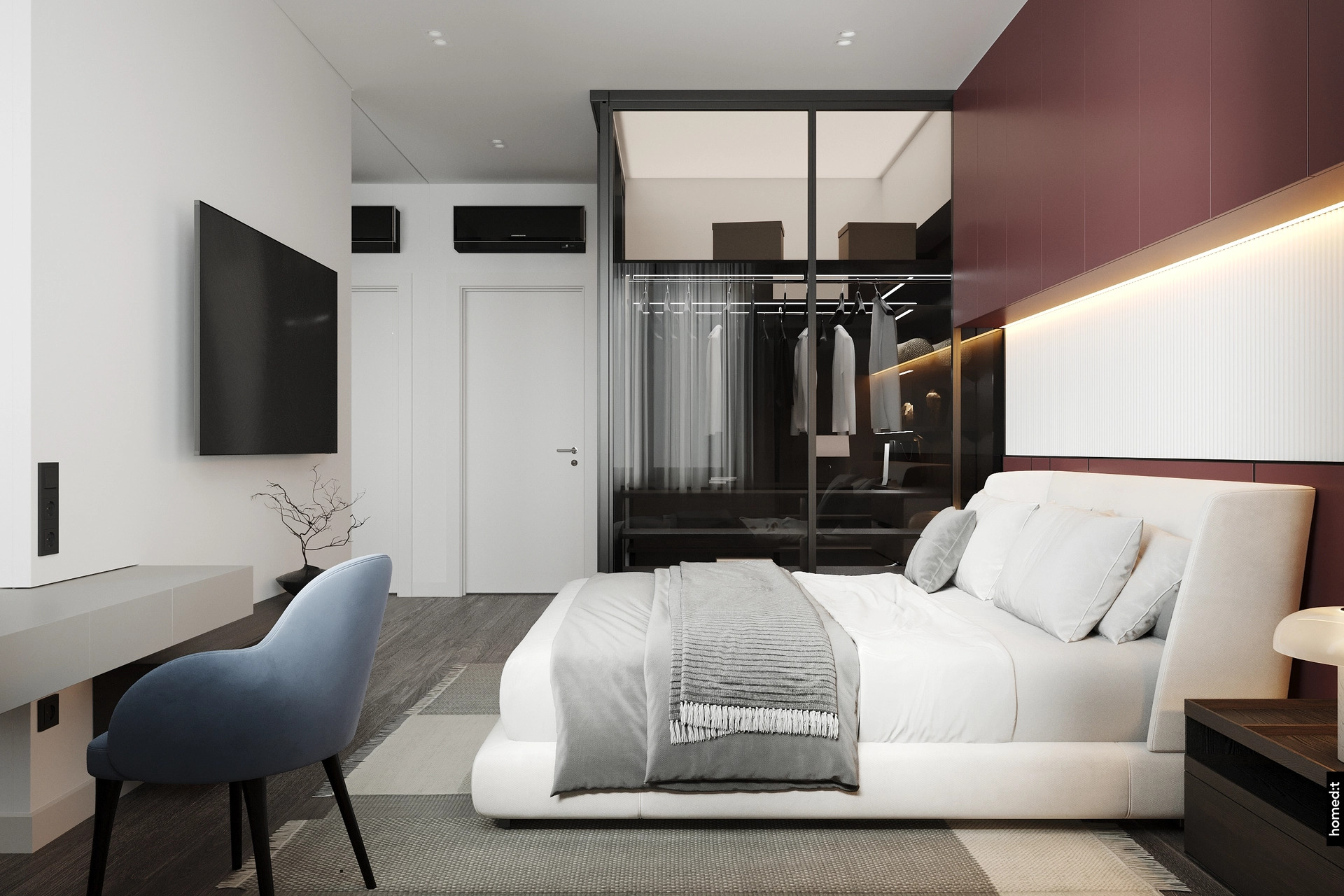 Спальня с прозрачным шкафом