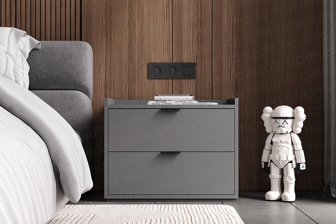 Изображение Прикроватная тумба "Пула" Grey в интерьере