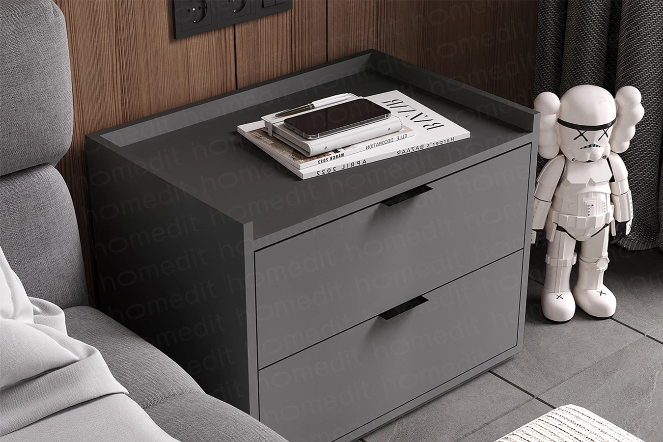 Изображение Прикроватная тумба "Пула" Grey в интерьере